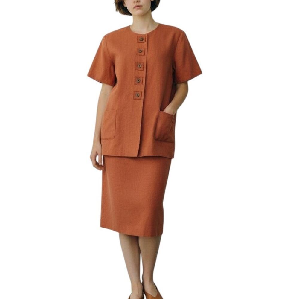 Theo Miles Jacket and Skirt Suit Set Plus Size 14 Linen Rayon Orange Vintage